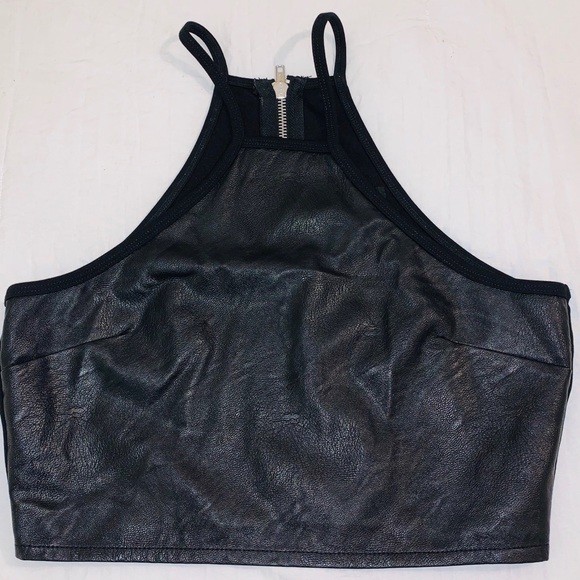4/$25♦️ FOREVER 21 Faux Leather High Neck Crop Top - Picture 1 of 3